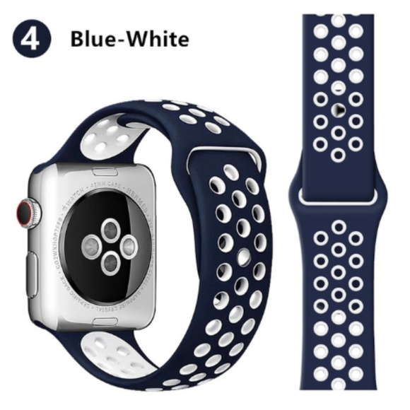 NEW[BAND] NavyWhite Sport Silicone For Apple Watch - Picture 1 of 2